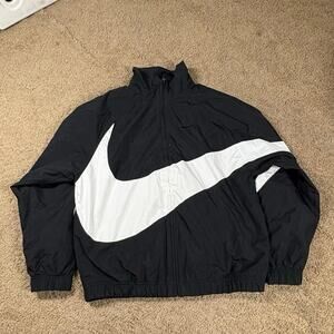 Nike  Big Swoosh Windbreaker Jacket Black White Full Zip Mens Sz M Retro Track